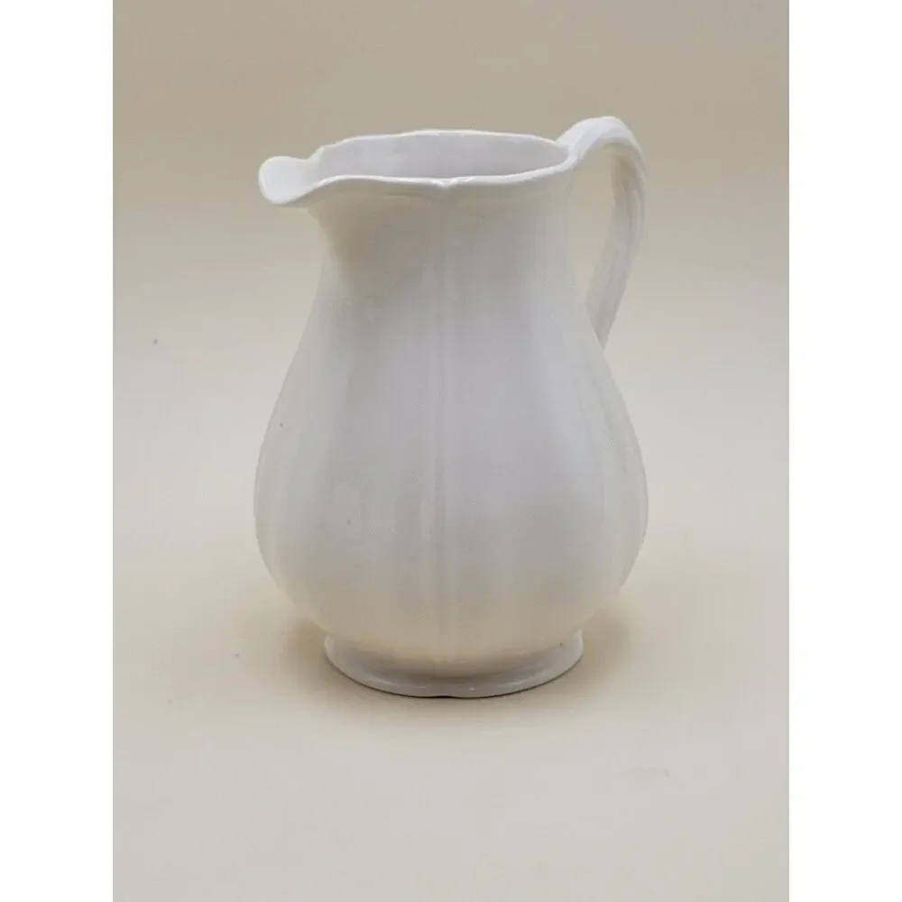 Wedgwood Queen's Shape Ceramic Pitcher White Scalloped Rim Vintage